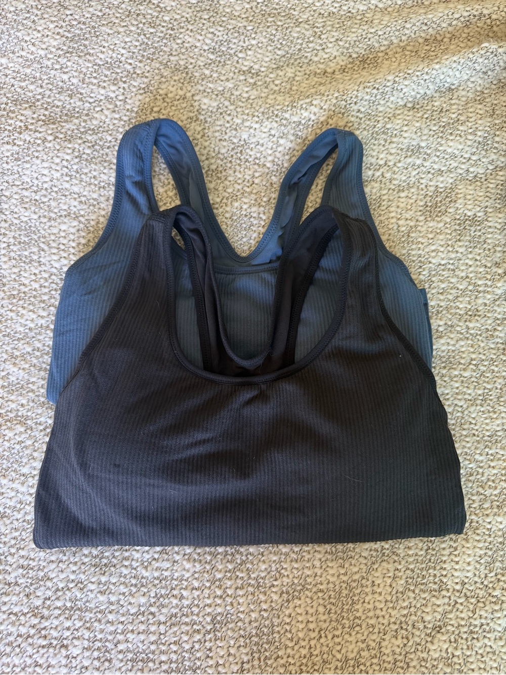 Calia Ribbed Scoop Neck Bralette - Black and Slate Blue